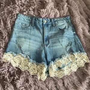 Lace Trimmed Jean Shorts